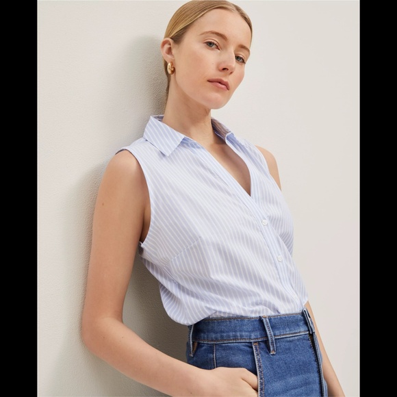 Ann Taylor Tops - Ann Taylor Collared Split Neck Striped Sleeveless Shirt